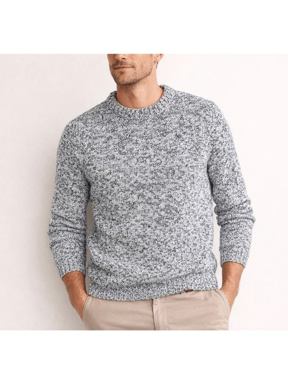 J.Crew Men Marled Cotton Crewneck Herringbone Sweater Medium Brown White SP NWOT